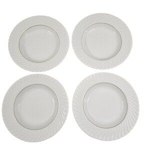 Schonwald Germany White Swirl Rimmed 9” Porcelain Salad Soup Bowls – Set of 4